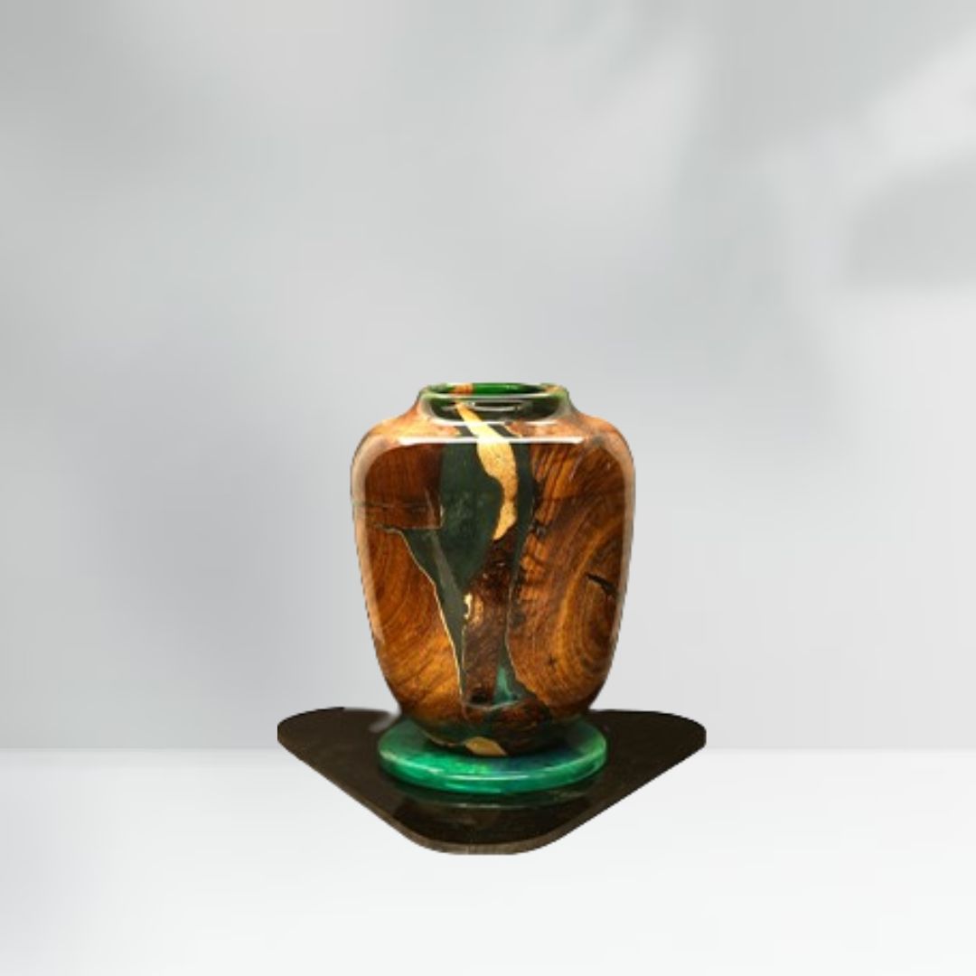 Magic Green With Wooden Grains I Epoxy Resin Vase - Image 3